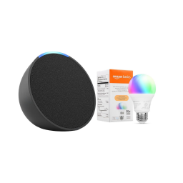 Amazon Echo Pop and Amazon Basics Smart Color Bulb 