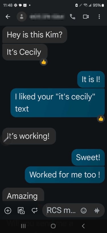 message from an Android with iPhone user showing emoji reactions