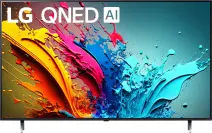 LG QNED TV with colorful paint splatter screensaver