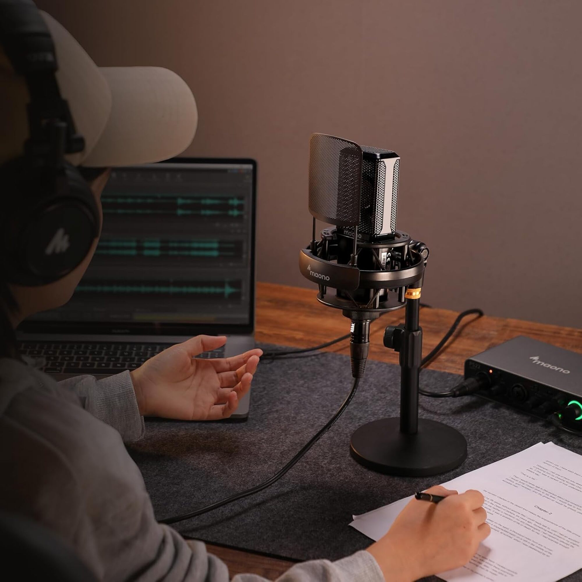 person speaking into microphone