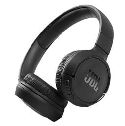 Black JBL Tune 510BT headphones float on white.