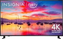 Insignia TV with harbor scene at sunrise as screensaver