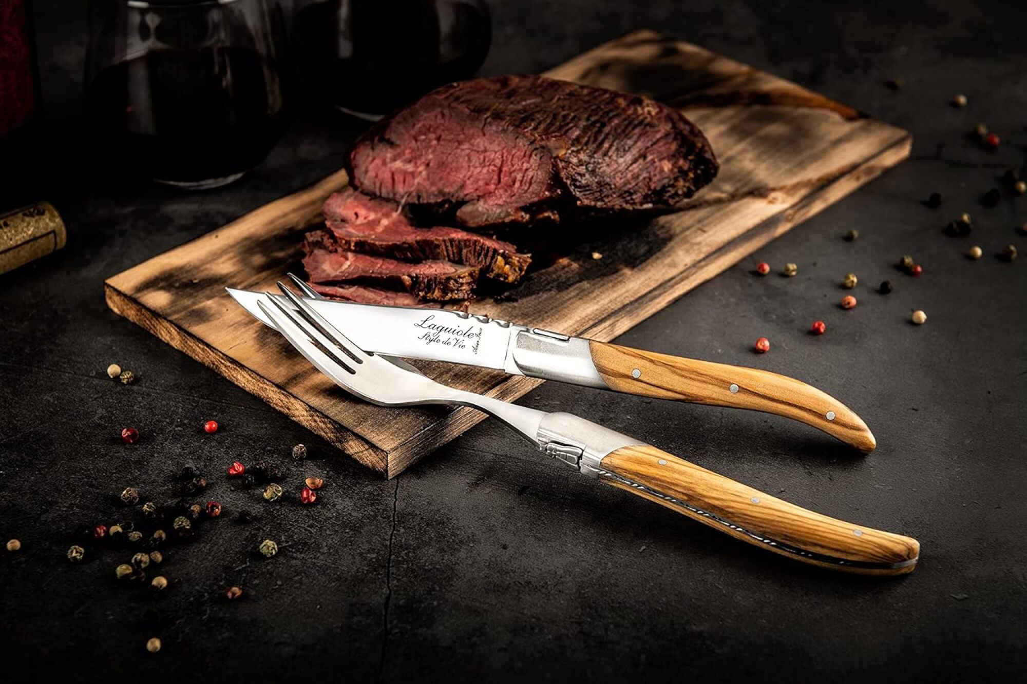 steak knife and fork with steak