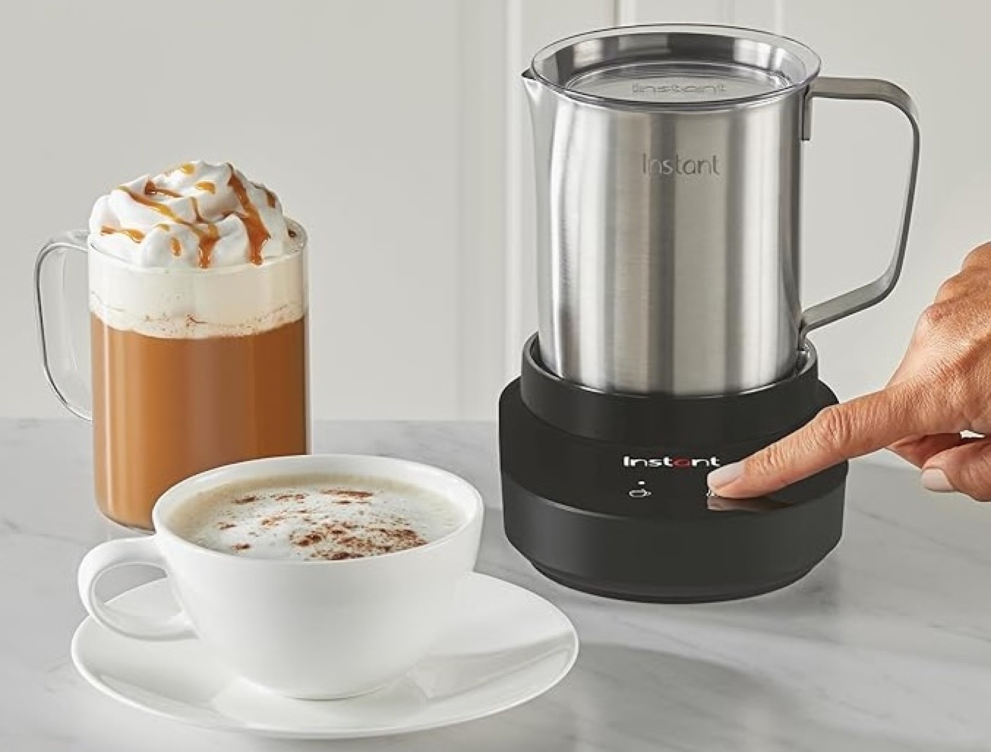 hand pressing instant frother, coffee mugs