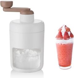 shaved ice machine and shaved ice in a glass