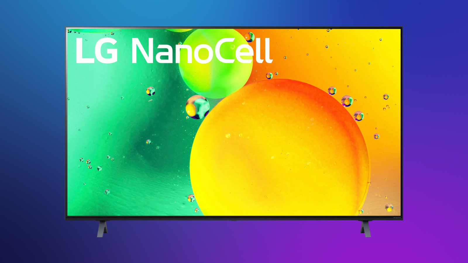 LG 55-inch NanoCell 4K TV on a purple gradient background