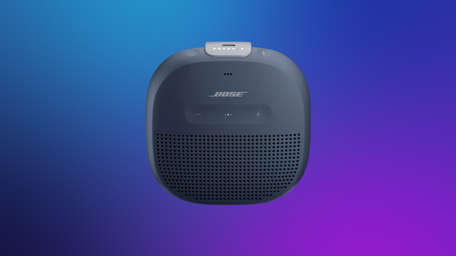 Bose SoundLink Micro on a purple gradient background