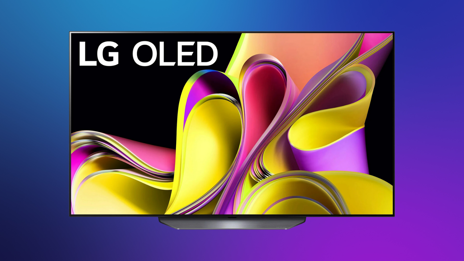 OLED55B3PUA on a purple gradient background