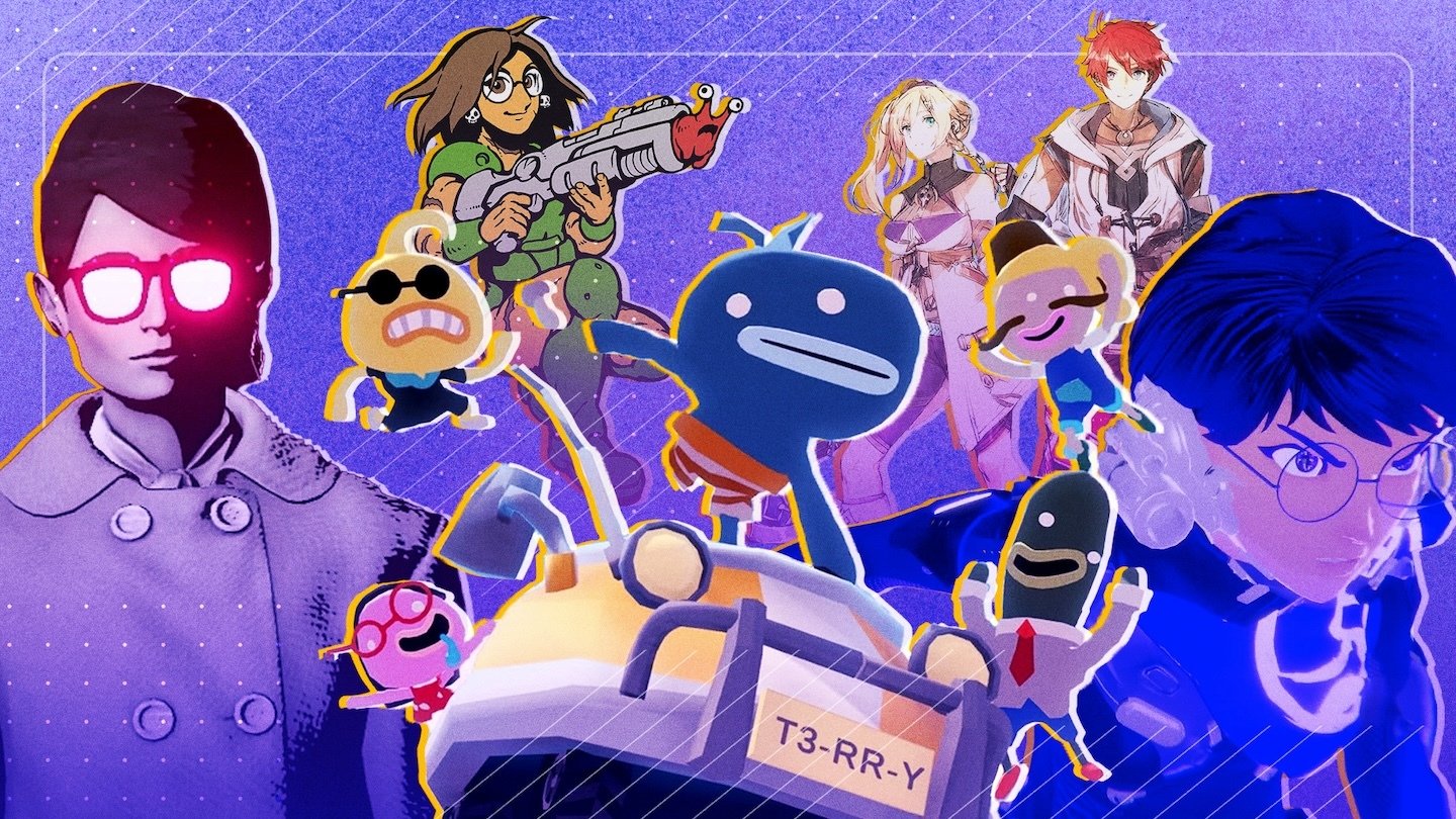 A collage of video games including Lorelei and the Laser Eyes, UFO 50, and Ys X: Nordics