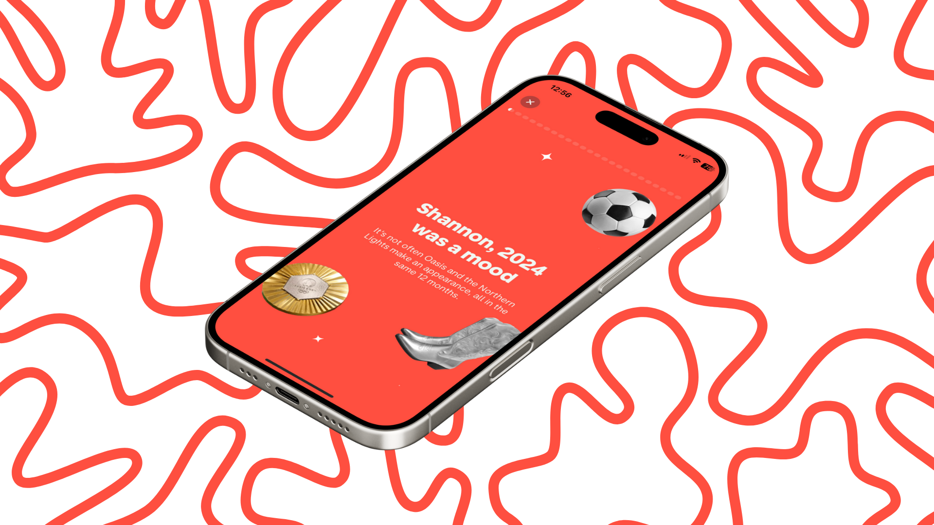 Monzo app's year recap appears on a smartphone with a pink patterned background.