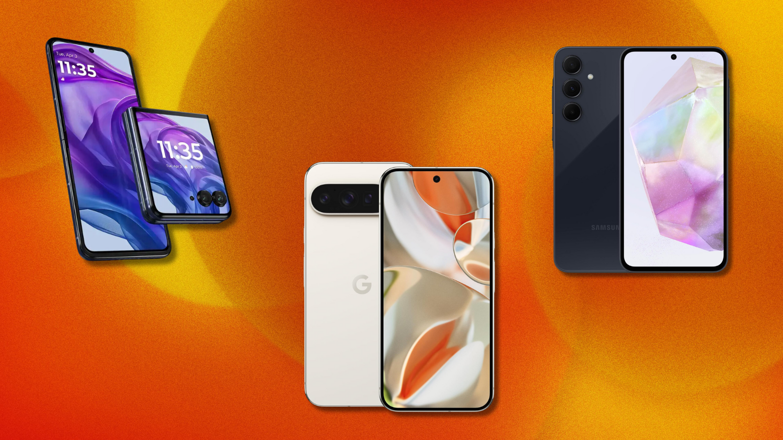 Smartphones on orange abstract background