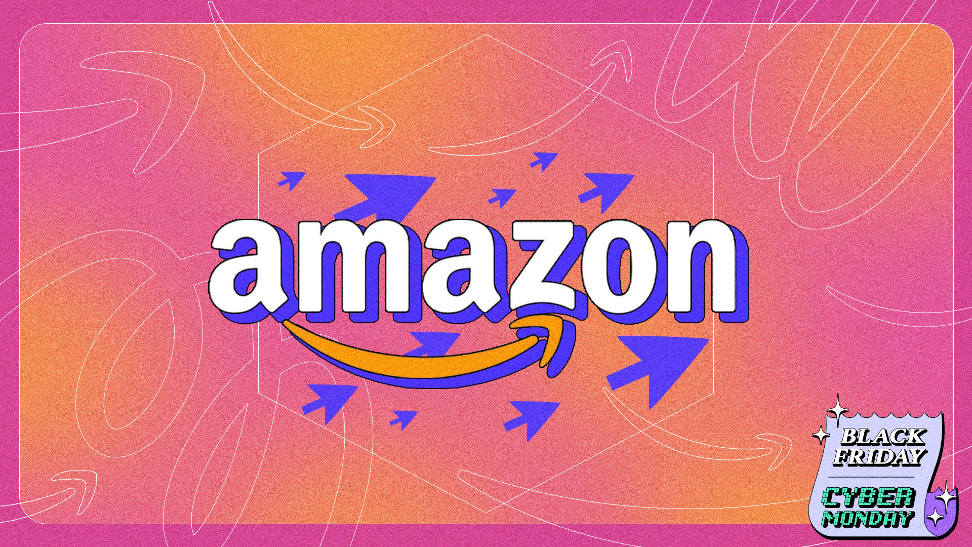 pink and orange background with amazon logo