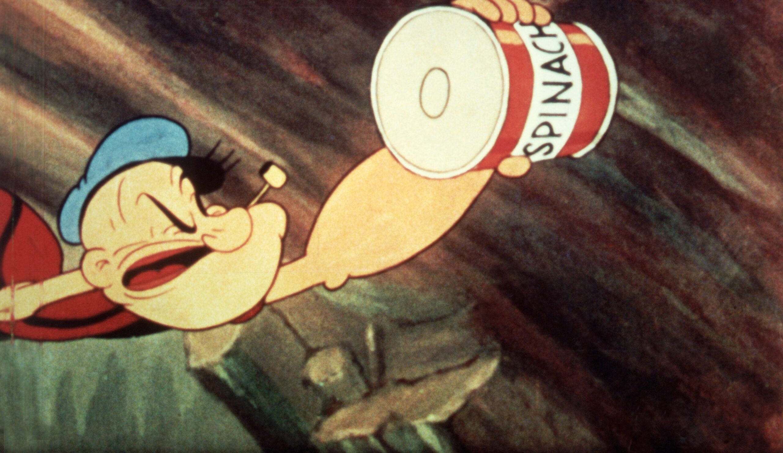 Popeye reaching for a can of spinach