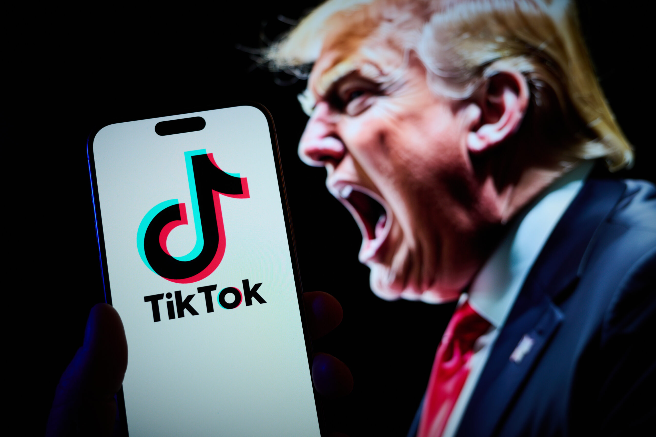 Trump with TikTok logo on mobile device