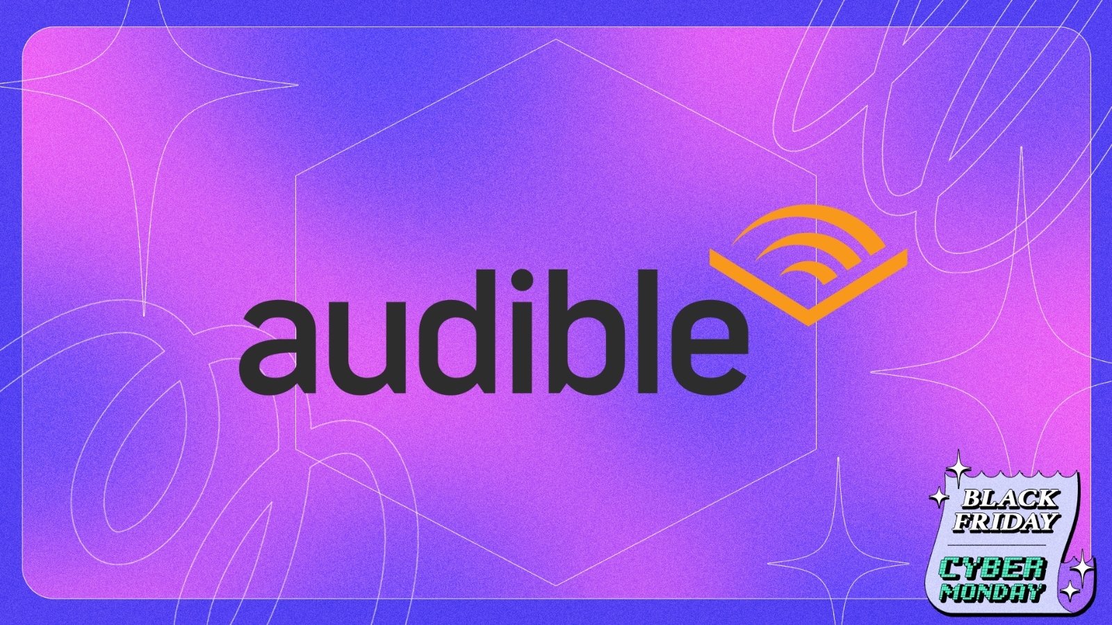 Audible logo on Mashbale Cyber Monday background