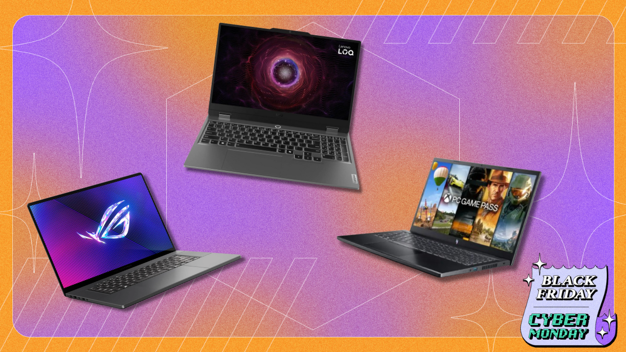 Gaming laptops in front of orange background