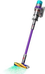 The Dyson Gen5detect is shown on a white field, there's a neon particle field in front of its head.