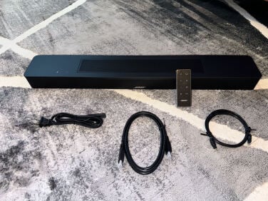 bose smart soundbar with components and remote control