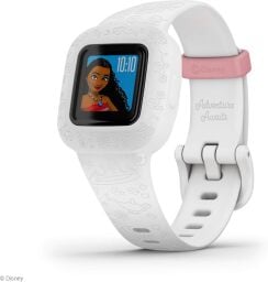 Garmin vivofit jr.  3 in white with Moana on screen