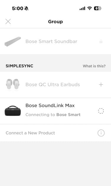 screenshot from bose audio app