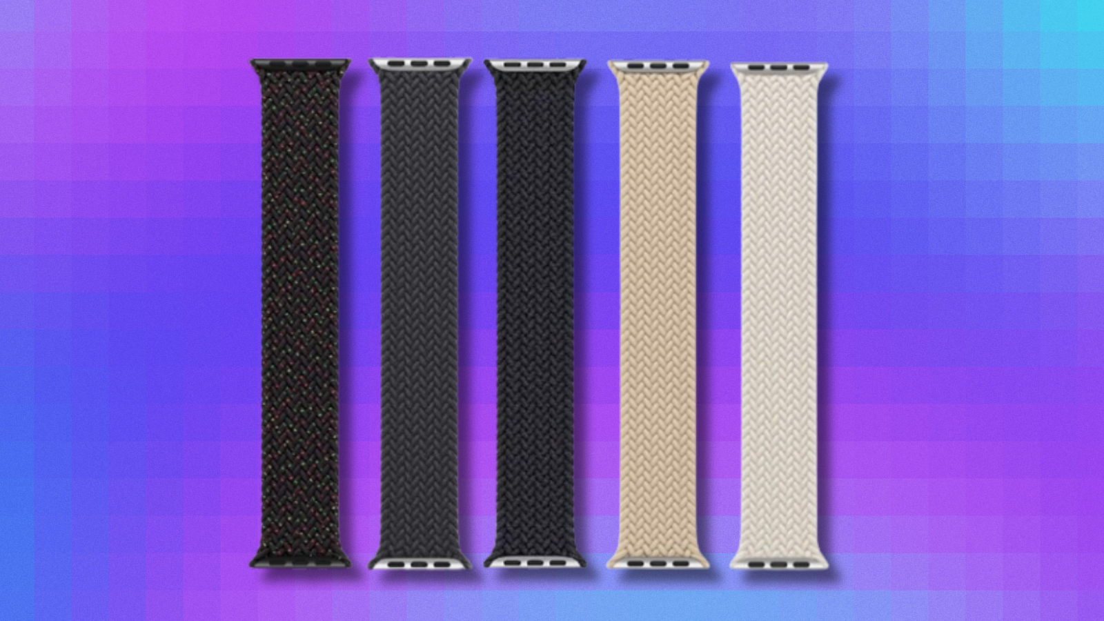 Apple Watch bands on abstract purple and blue background