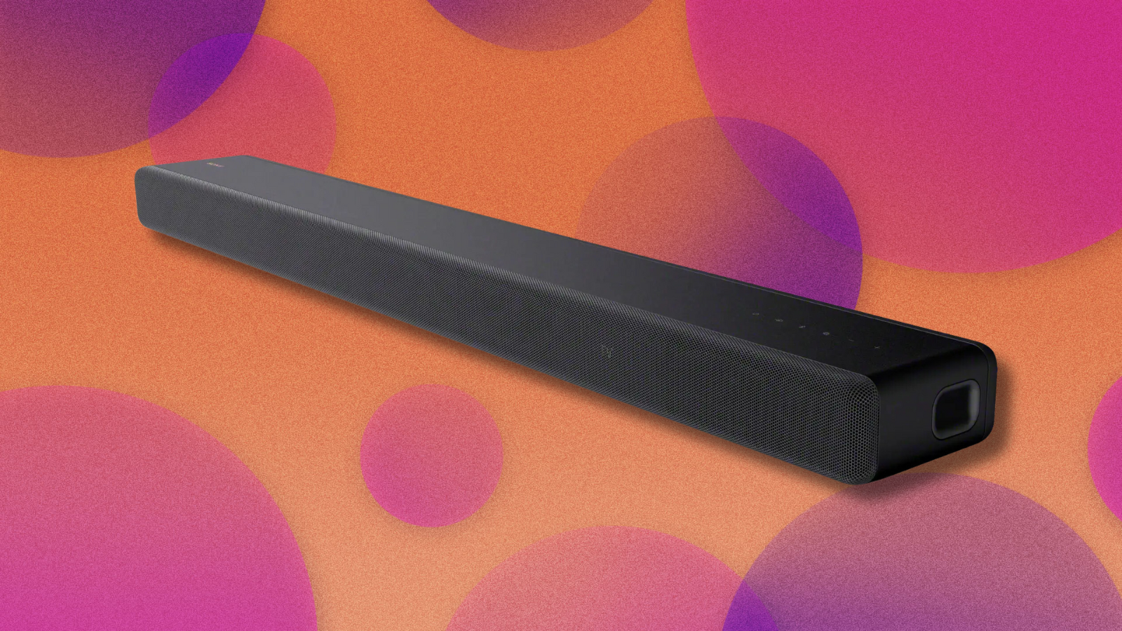 Sony soundbar on orange and purple abstract background