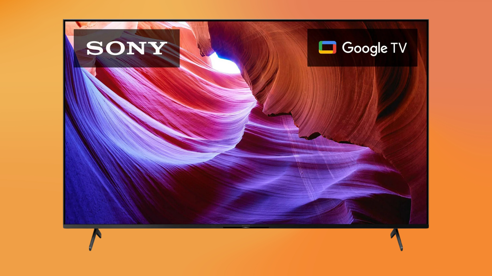 Sony 75-inch X85K on an orange gradient background