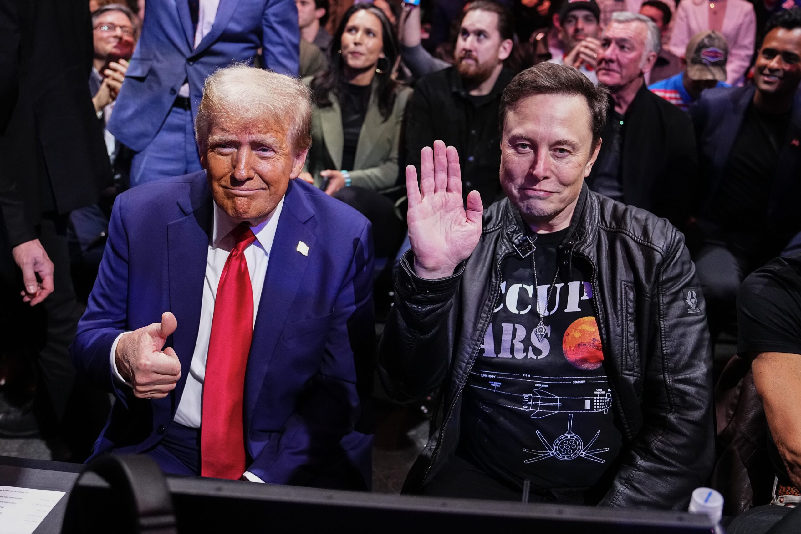 President-elect Donald Trump and Elon Musk pose for a photo during the UFC 309 event at Madison Square Garden on November 16, 2024 in New York City.