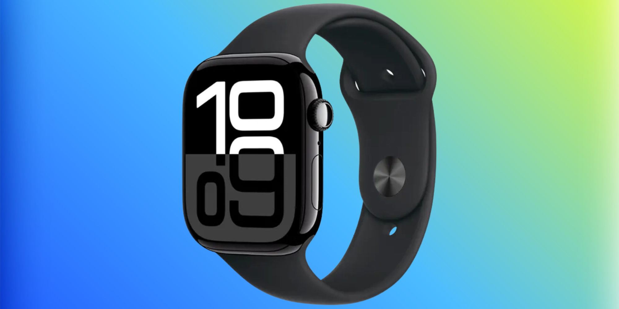 Apple Watch Series 10 GPS 42mm on a blue to green gradient background