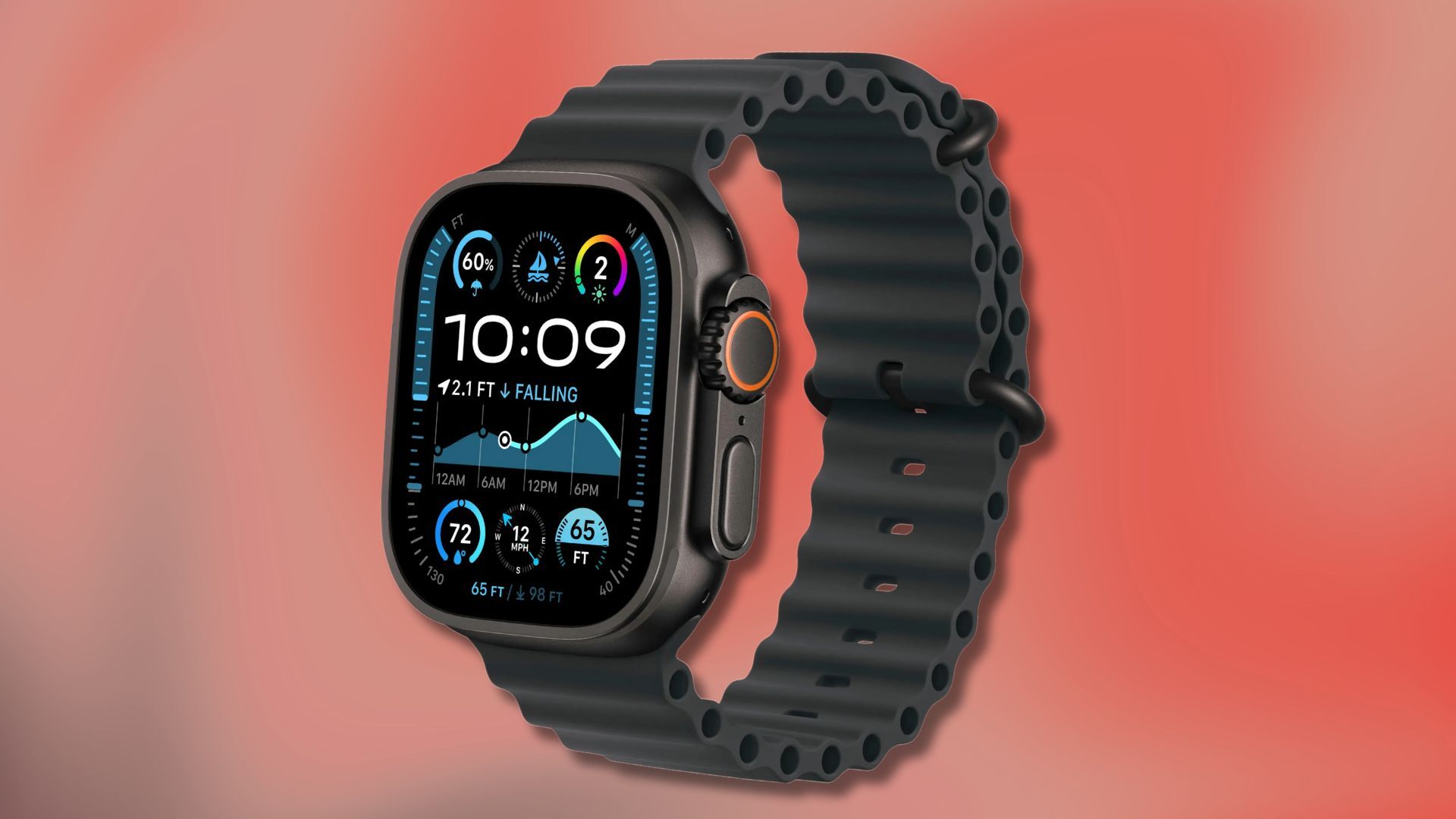 apple watch ultra 2 on a red and black gradient background