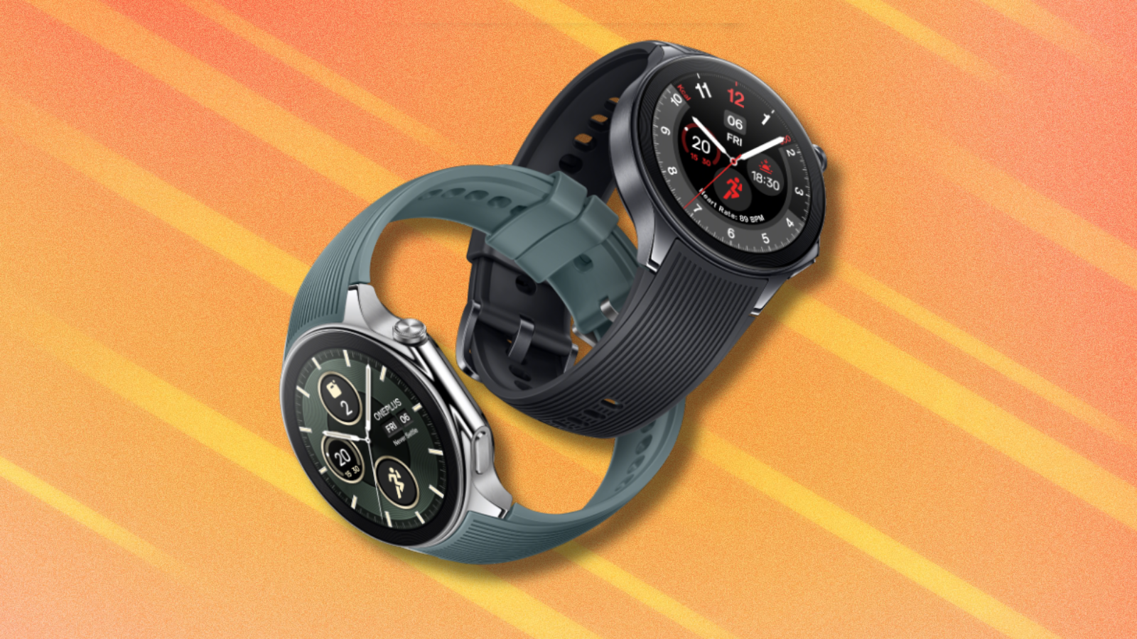 OnePlus Watch 2 on orange abstract background