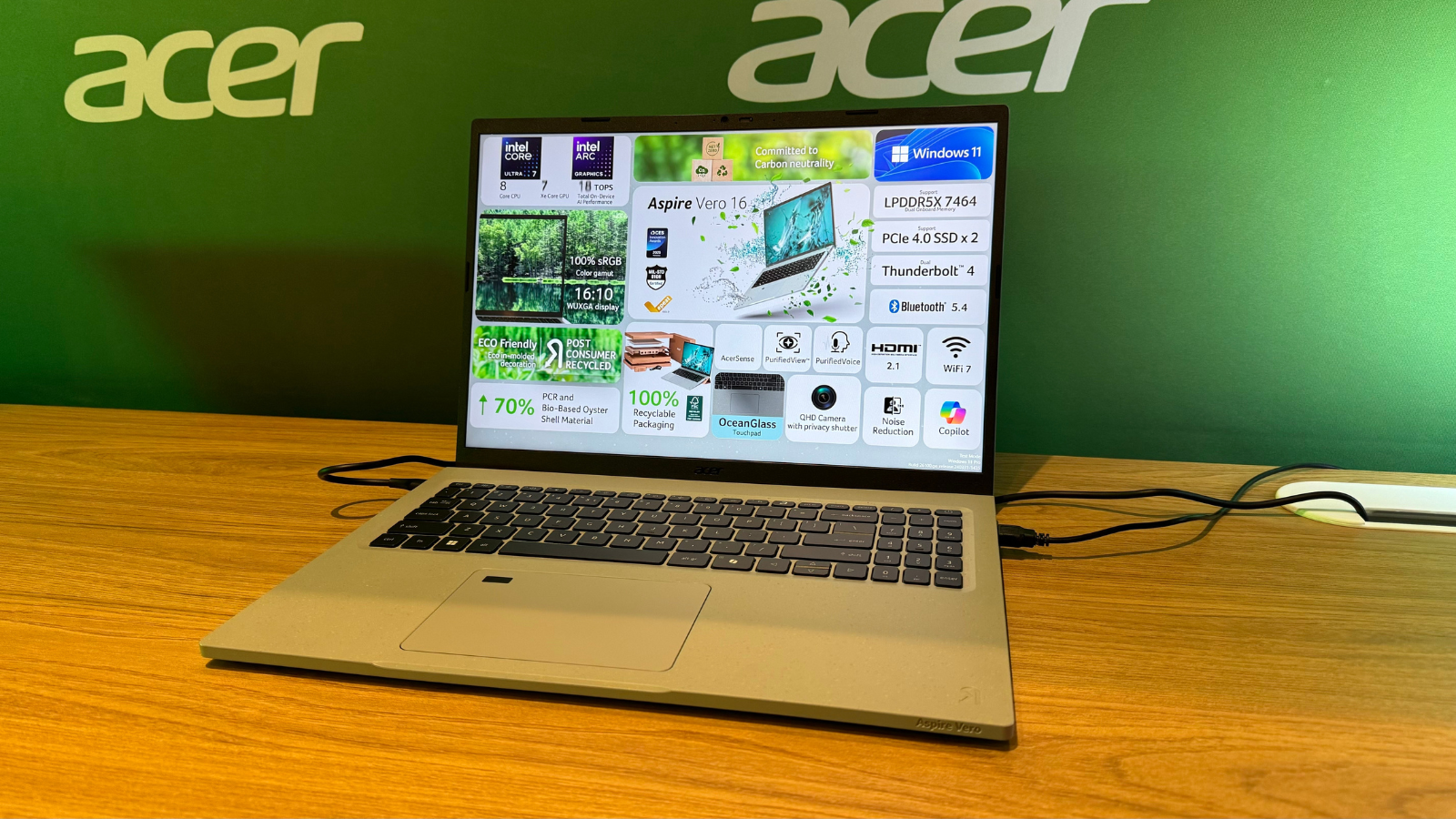 The Acer Aspire Vero 16 on a desk.