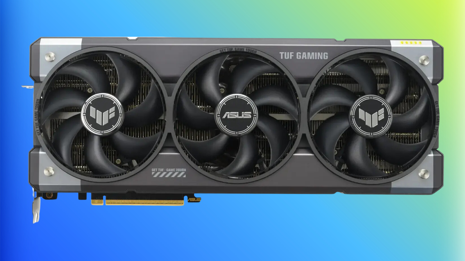 ASUS TUF Gaming RTX 5090 on a blue and green gradient background