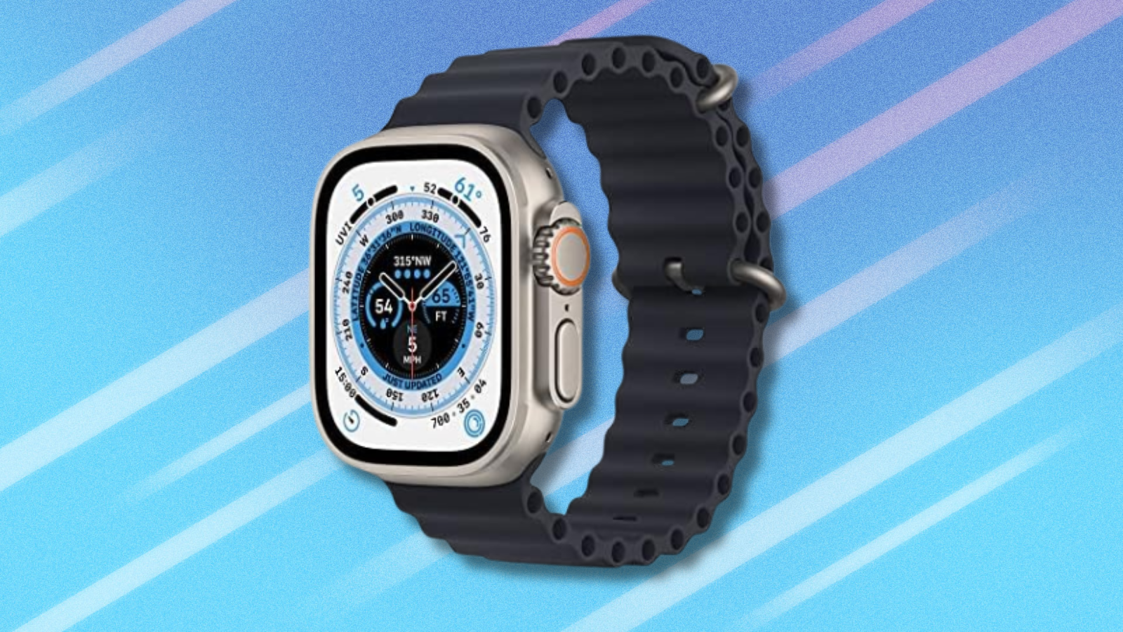 Apple Watch Ultra on blue and white abstract background