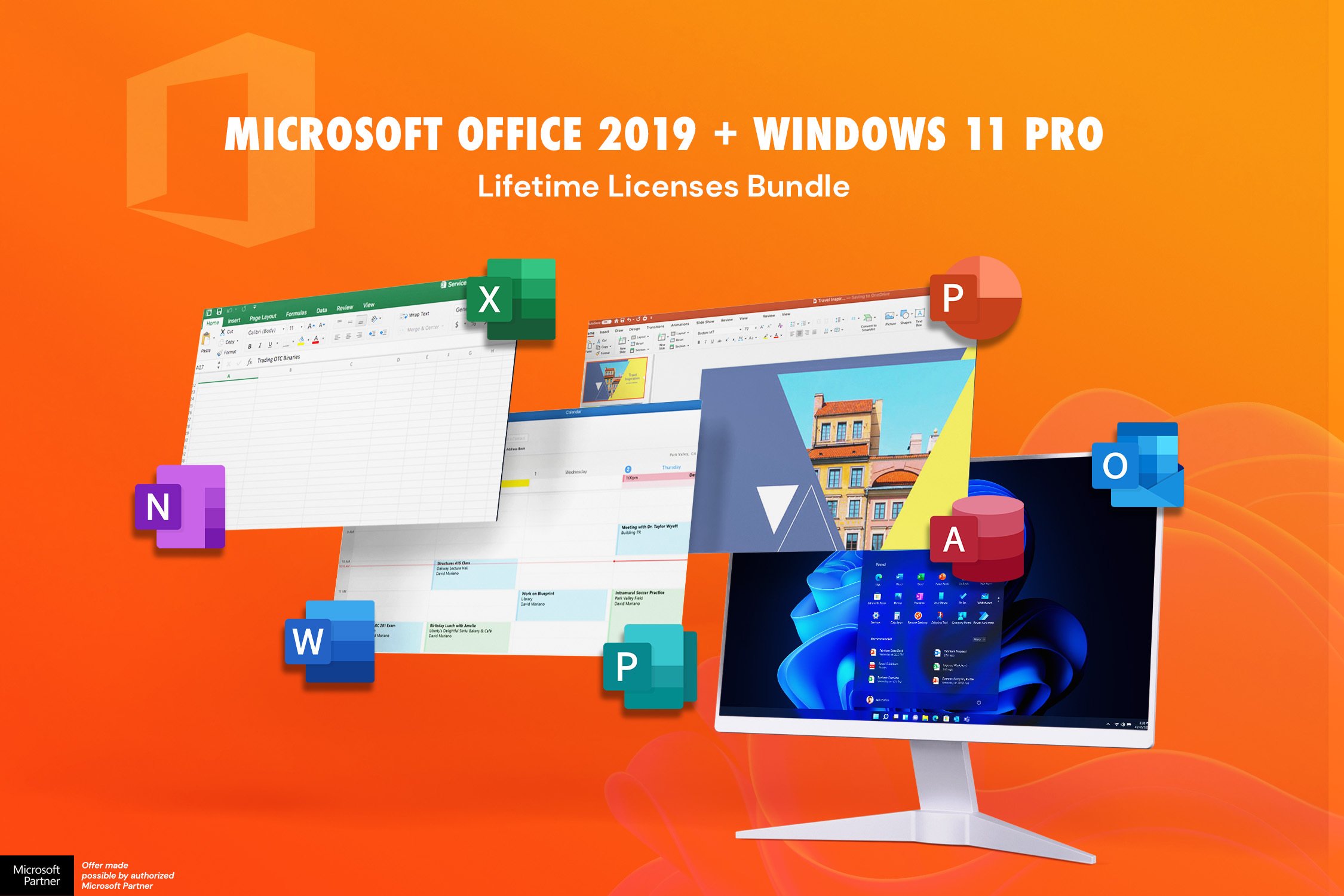 The All-in-One Microsoft Office Pro 2019 for Windows: Lifetime License + Windows 11 Pro Bundle