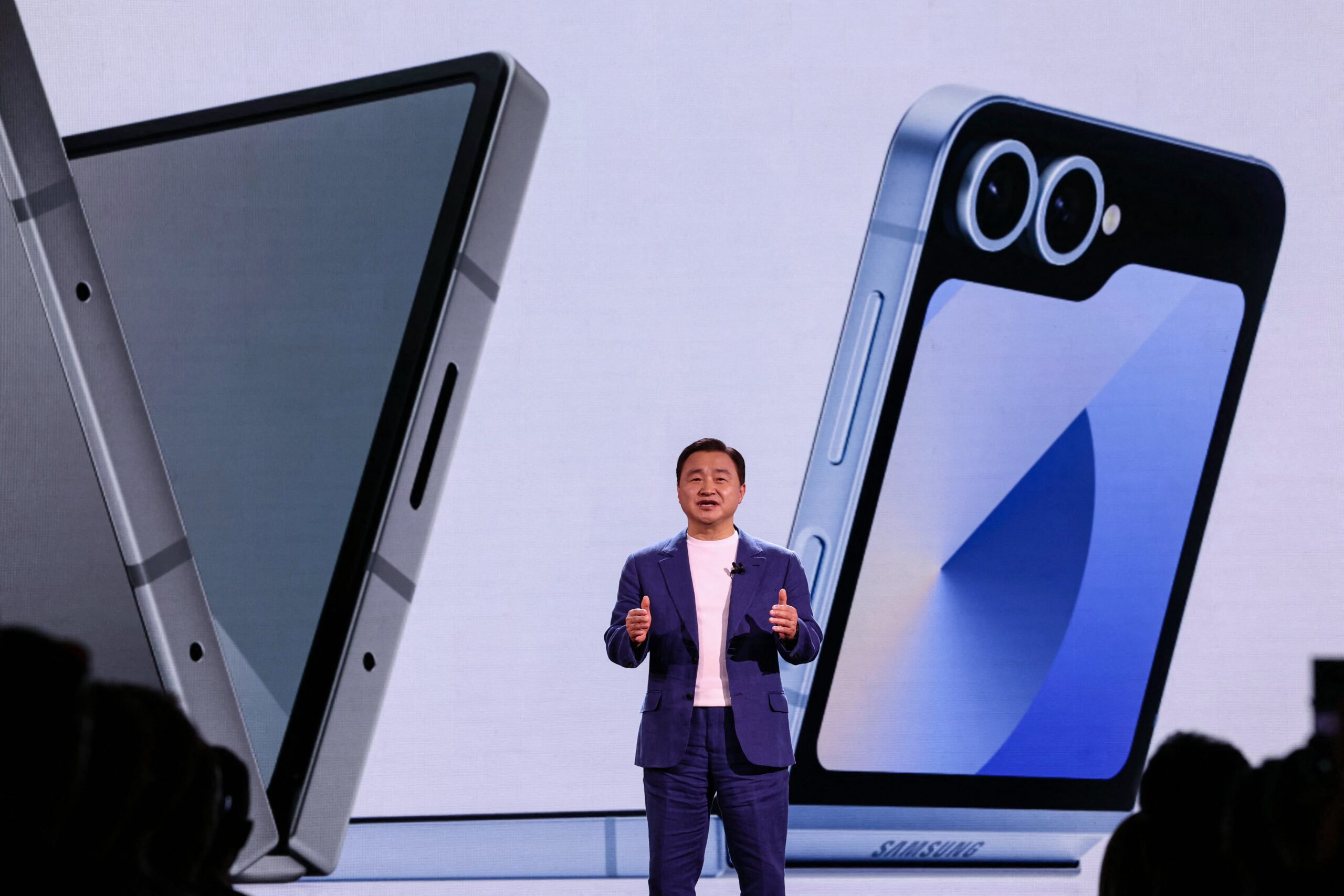 South-Korean Samsung President & Head of Mobile Communications Business Roh Tae-moon speaks during the Samsung Galaxy Unpacked event in 2024.