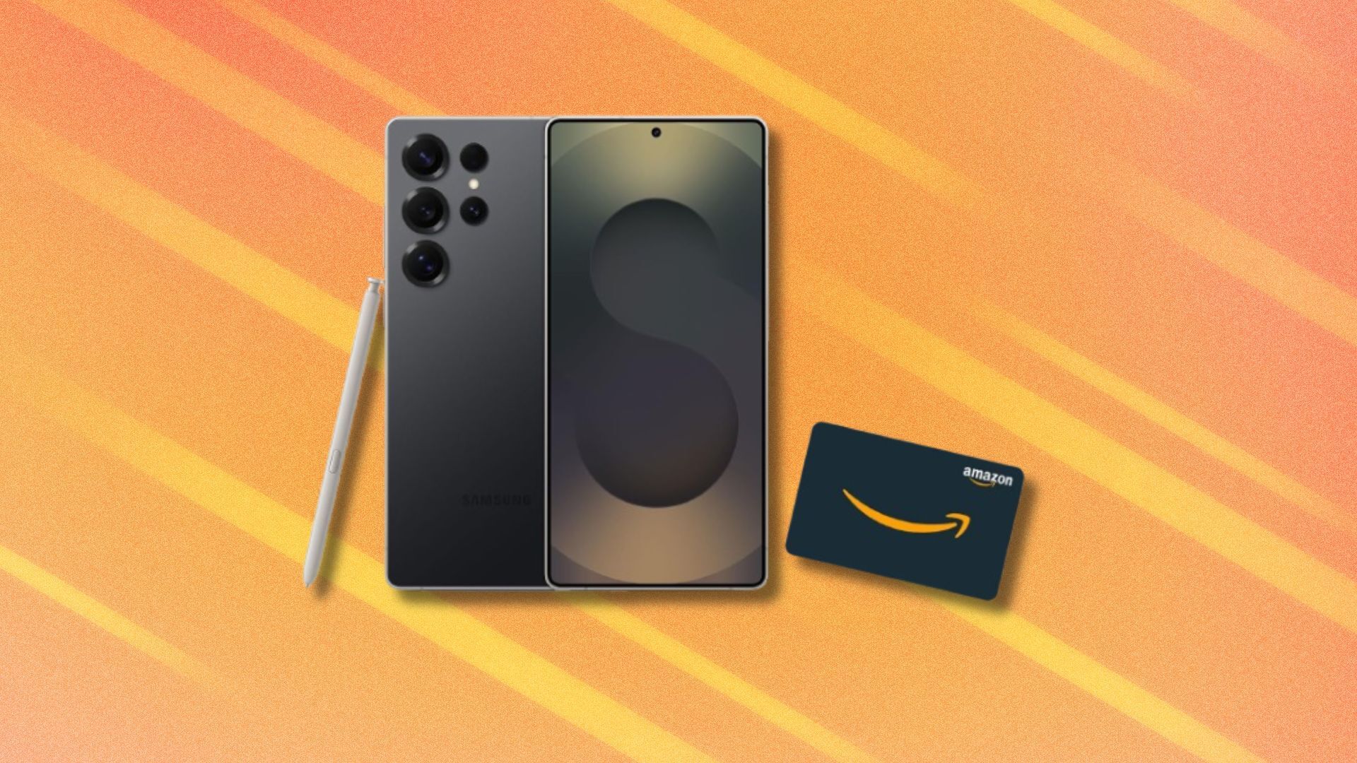 a samsung galaxy s25 ultra phone with included s pen and an amazon gift card