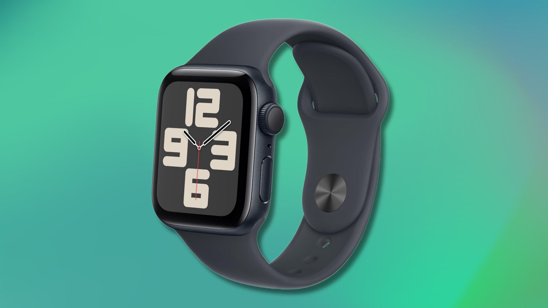 apple watch se 2nd gen on a dark green and blue gradient background