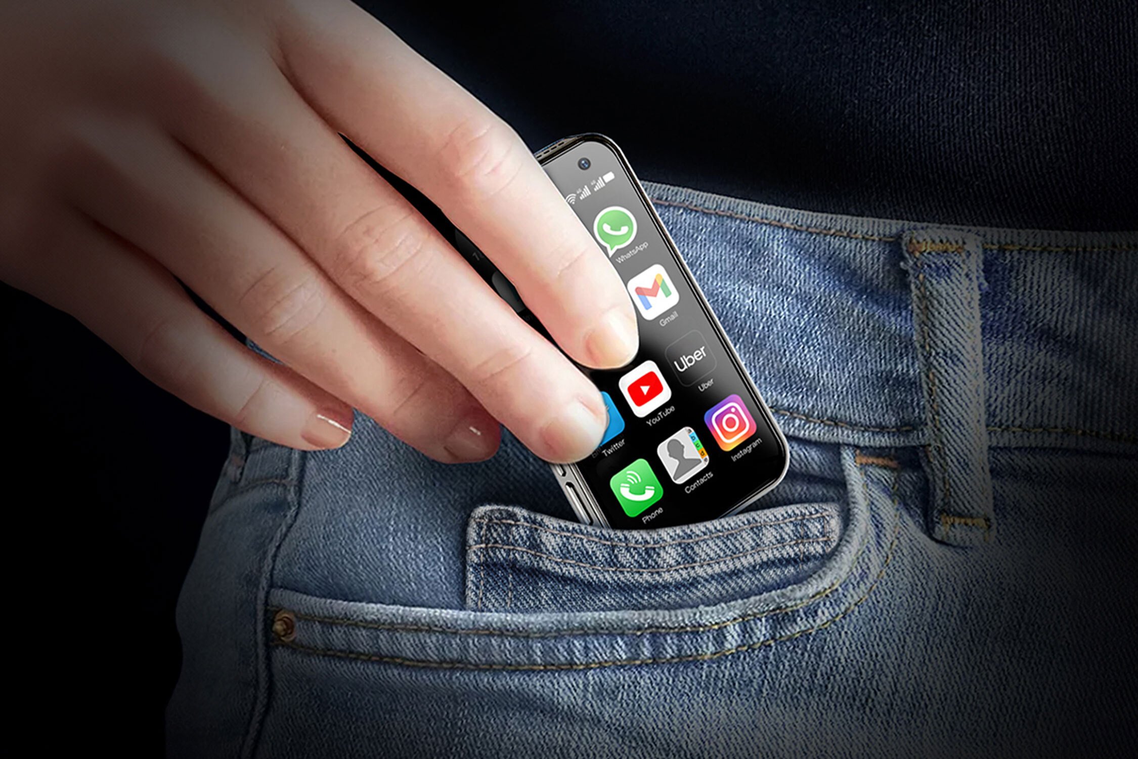 NanoPhone slipping into jeans pocket