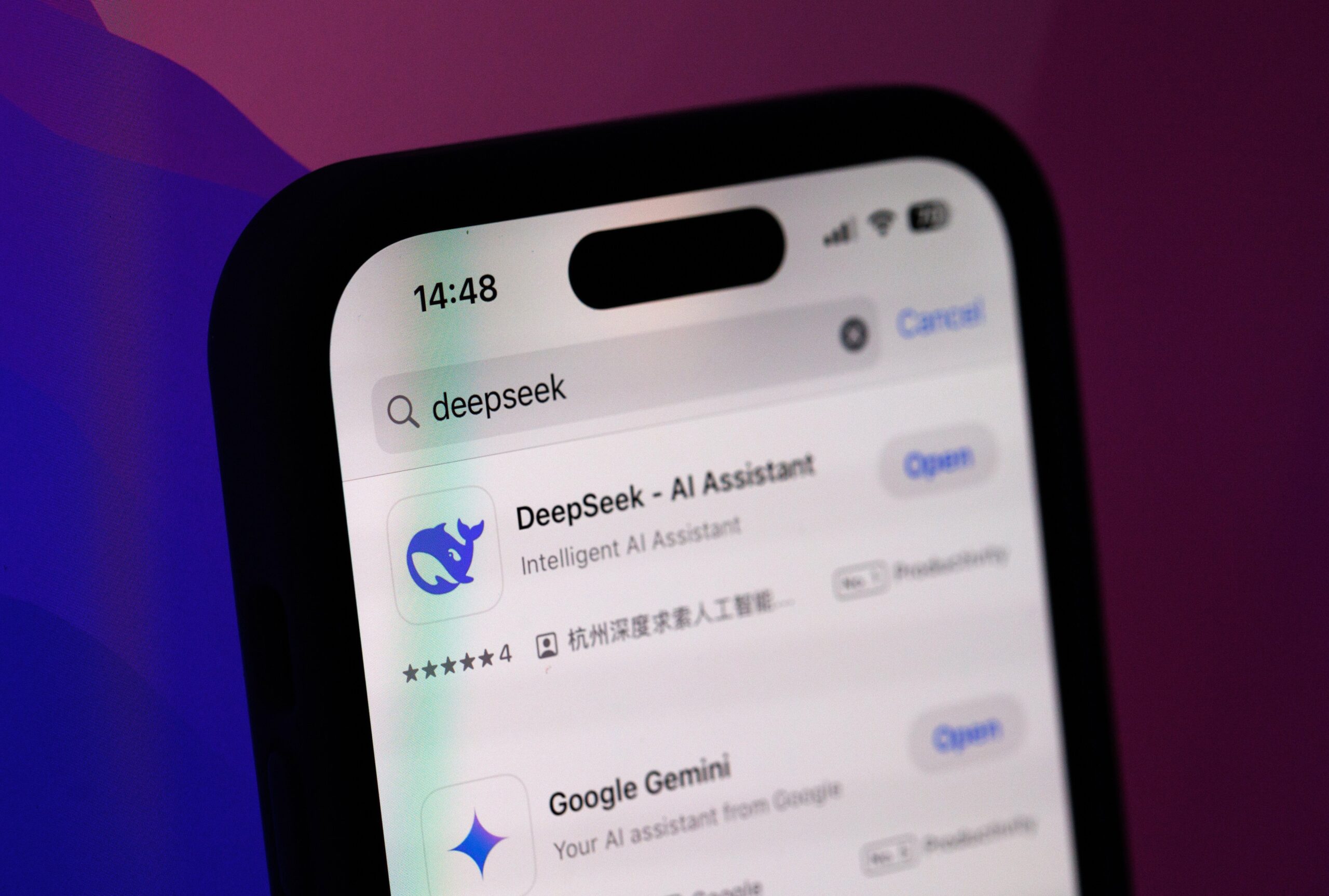 Artificial intelligence mobile phone apps for DeepSeek and Google Gemini, arranged in Riga, Latvia, on Monday, Jan. 27, 2025. Chinese artificial intelligence startup DeepSeek rocked global technology stocks Monday, raising questions over America's technological dominance.