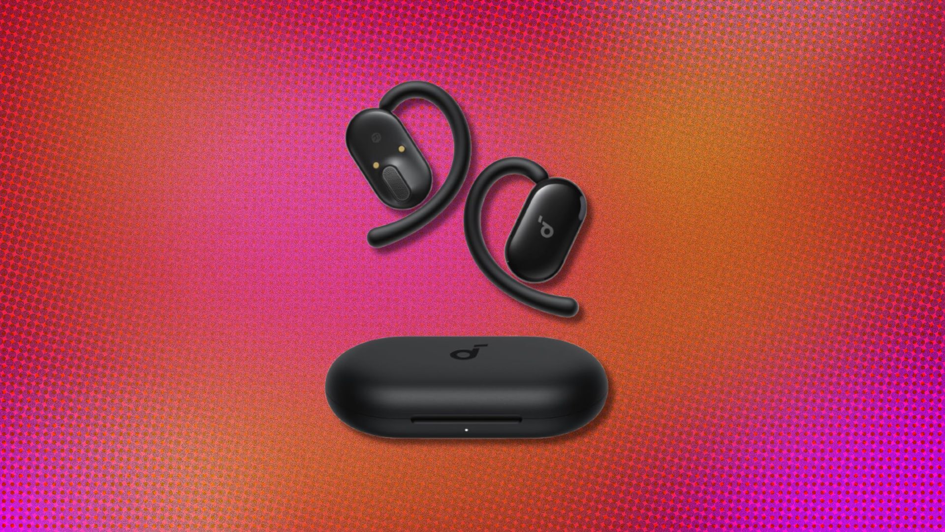 the Soundcore V20i open-ear headphones on a pink background