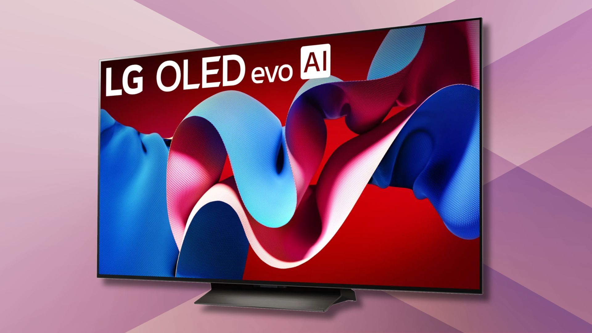 lg c4 oled tv angled on a purple geometric background