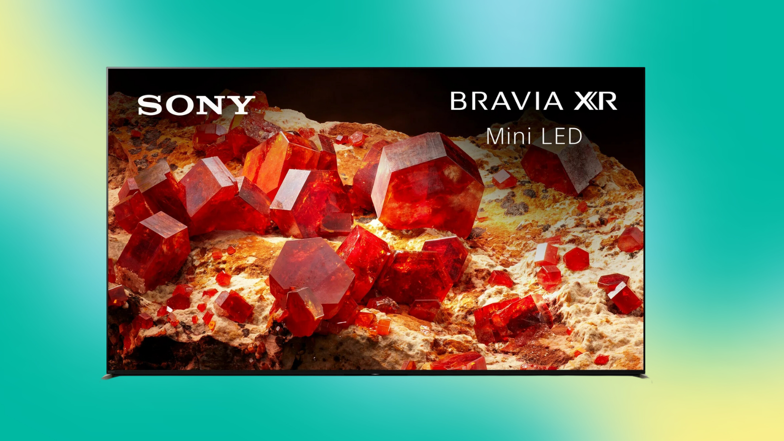 Sony Bravia XR Mini LED 4K TV on a green gradient background