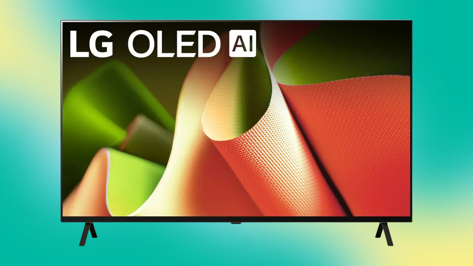 LG B4 OLED TV on a green gradient background