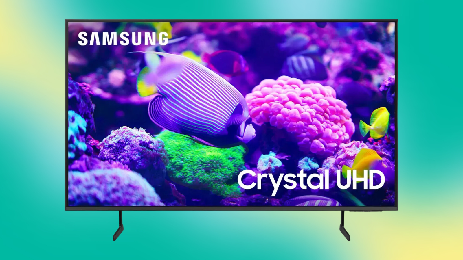 Samsung Crystal UHD TV on a green gradient background