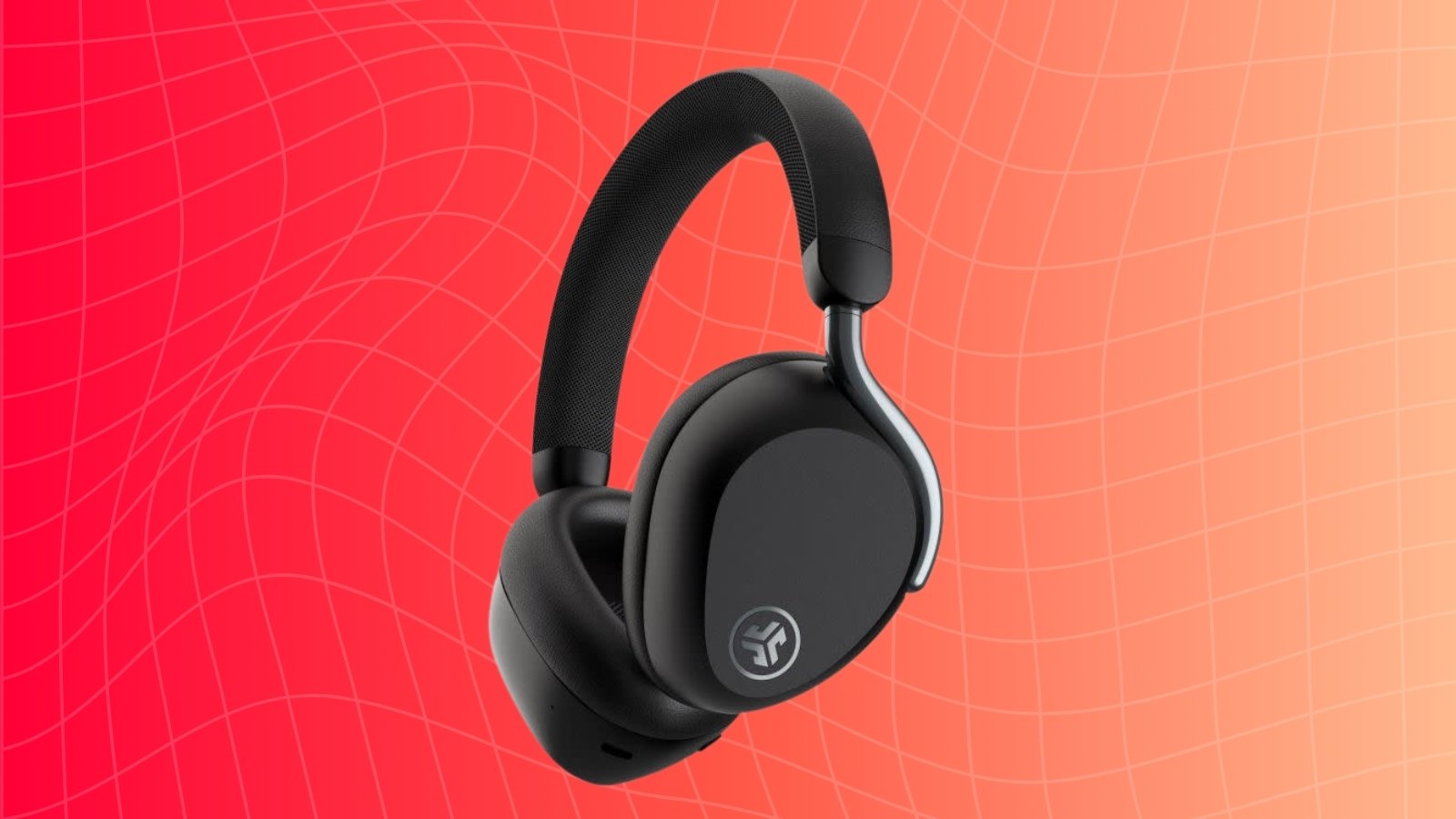 JLab Epic Lux Lab Edition headphones on red background