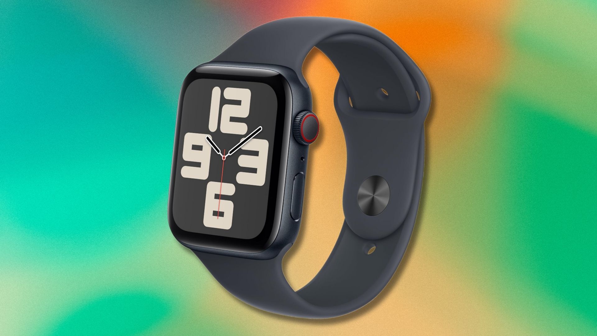 apple watch se 2 on a green and orange gradient background