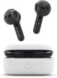 a black pair of Amazon Echo Buds