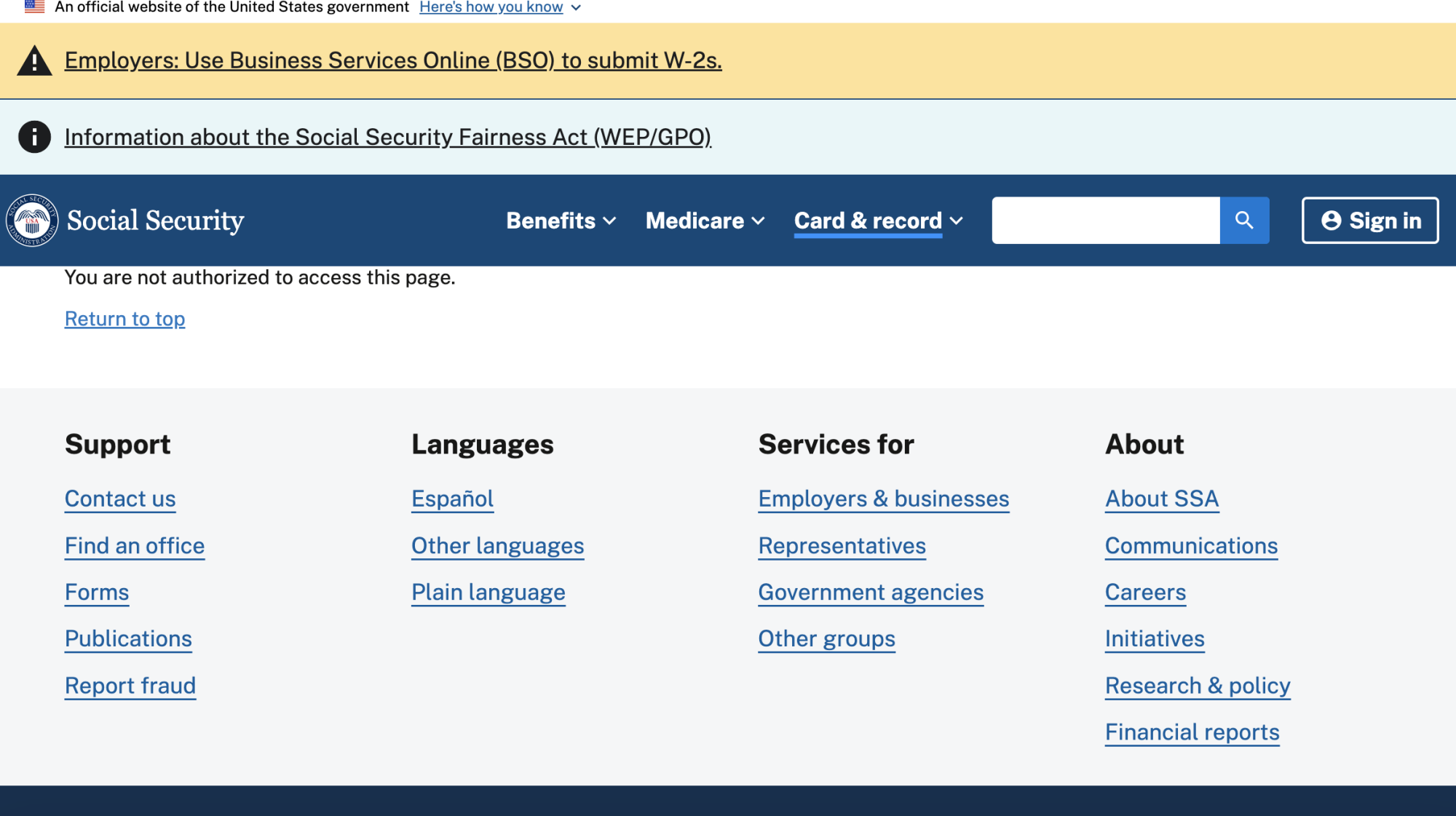 A screenshot of the social security page for changing your sexual identification, which now shows no information.