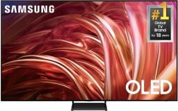 Samsung OLED TV with orange and pink swirl screensaver